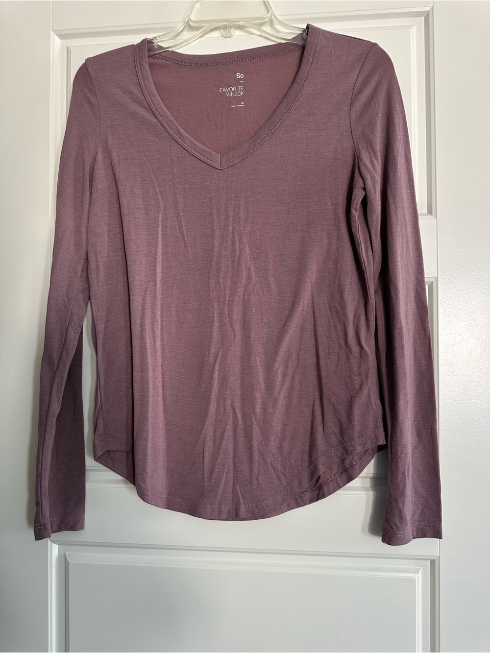 SO Long Sleeve V-Neck Top - Dusty Mauve